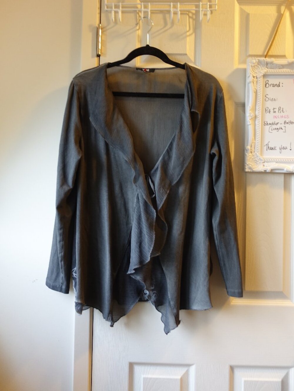 Lightweight Ruffle Open-Front Cardigan - Grey